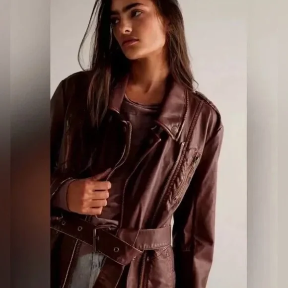 FREE PEOPLE VEGAN ISABELLE MOTO TRENCH COAT JACKET $298 UMBERT
HEART BROWN NWOT - Picture 4 of 4